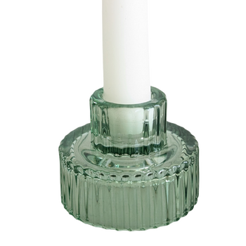 thumb_Sage Green - Ribbed Glass Taper/Dinner Candle Holder - Style 1