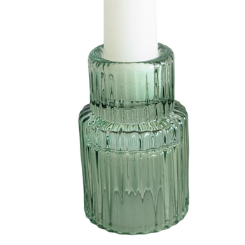 thumb_Sage Green - Ribbed Glass Taper/Dinner Candle Holder - Style 2