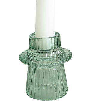 thumb_Sage Green - Ribbed Glass Taper/Dinner Candle Holder - Style 3