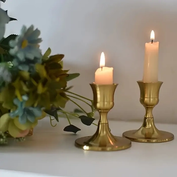 thumb_2 Pc Set - Gold Metal Taper/Dinner Candle Holder