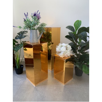 thumb_Set of 3 - Gold Mirrored Acrylic Pedestal Risers/Flower Stands - Seconds