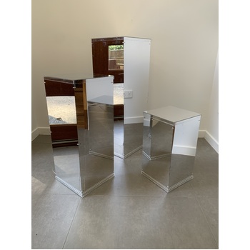 thumb_Set of 3 - Silver Mirrored Acrylic Pedestal Risers/Flower Stands - Seconds