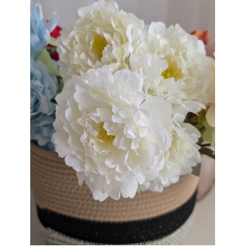 thumb_45cm Artificial White Cream Peony Bouquet | 5 Large 10cm Flowers