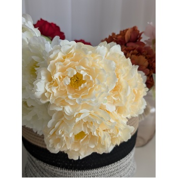 thumb_45cm Artificial Soft Yellow Peony Bouquet | 5 Large 10cm Flowers