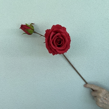 thumb_66cm Red Artificial Rose Stem with Large Bloom and Bud