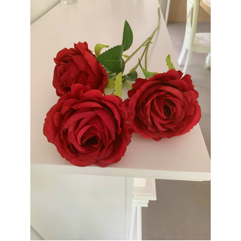 thumb_65cm - 3 Head Rose Flower Stem - Red