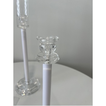 thumb_3 pcs Set of Candelabra - Clear with White Stem Glass Windlight