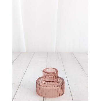 thumb_Blush Pink - Ribbed Glass Taper/Dinner Candle Holder - Style 1