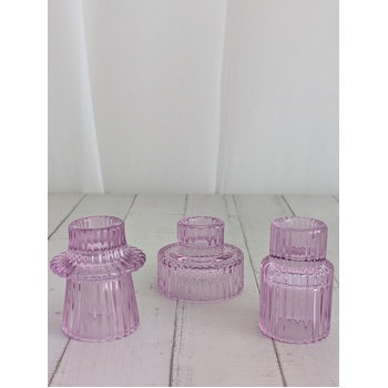 thumb_Pinky Lavender  - Ribbed Glass Taper/Dinner Candle Holder - Style 2