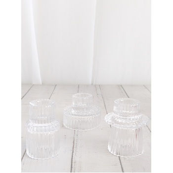 thumb_Clear - Ribbed Glass Taper/Dinner Candle Holder - Style 2