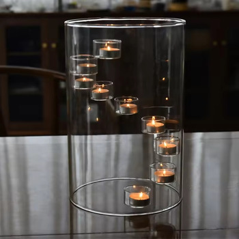 thumb_35cm Glass Cylinder Vase with 10 Tealight Candle Holders