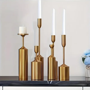 thumb_6 Pc Set - Gold Metal Taper/Dinner Candle Holder