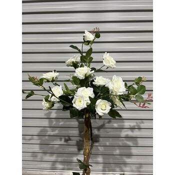 thumb_120cm White Artificial Rose Topiary Bush - Potted  
