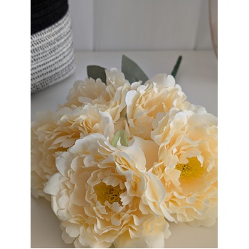 thumb_45cm Artificial Soft Yellow Peony Bouquet | 5 Large 10cm Flowers