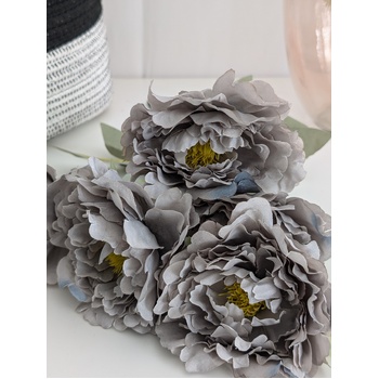 thumb_45cm Artificial Grey Peony Bouquet | 5 Large 10cm Flowers