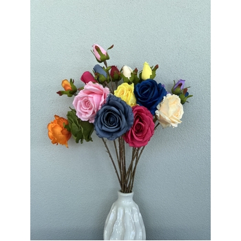 thumb_66cm Dark Blue Artificial Rose Stem with Large Bloom and Bud