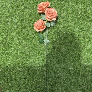 thumb_65cm - 3 Head Open Rose Flower Stem - Autumn/Dusty Orange