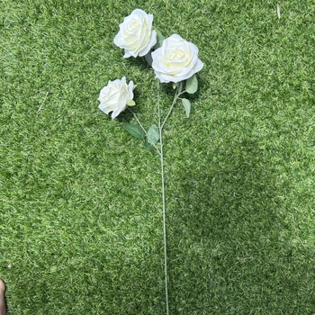 thumb_65cm - 3 Head Open Rose Flower Stem - White/Cream 