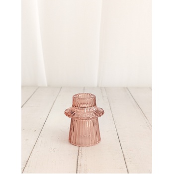 thumb_Blush Pink - Ribbed Glass Taper/Dinner Candle Holder - Style 3