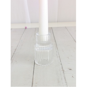 thumb_Clear - Ribbed Glass Taper/Dinner Candle Holder - Style 2