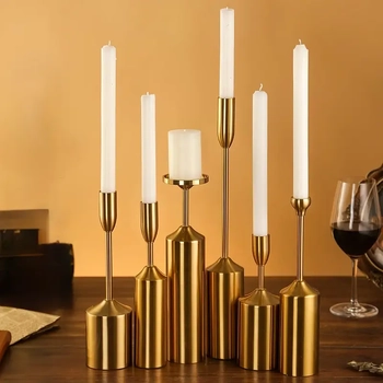 thumb_6 Pc Set - Gold Metal Taper/Dinner Candle Holder