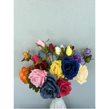 thumb_66cm Dark Blue Artificial Rose Stem with Large Bloom and Bud