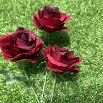 thumb_65cm - 3 Head Open Rose Flower Stem - Burgundy