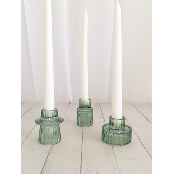 thumb_Sage Green - Ribbed Glass Taper/Dinner Candle Holder - Style 1