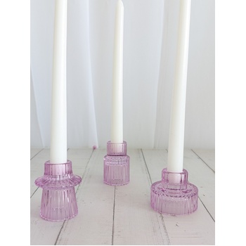 thumb_Pinky Lavender - Ribbed Glass Taper/Dinner Candle Holder - Style 1