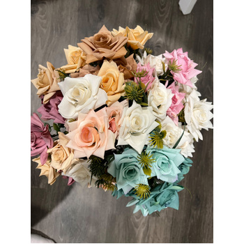 thumb_7 Head Rose Filler Bunch - Dusty Pink/White