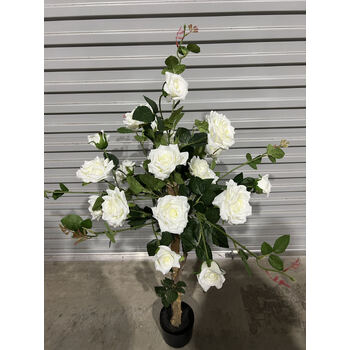 thumb_120cm White Artificial Rose Topiary Bush - Potted  
