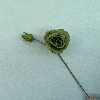 thumb_66cm Sage Green Artificial Rose Stem with Large Bloom and Bud