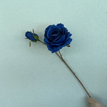 thumb_66cm Dark Blue Artificial Rose Stem with Large Bloom and Bud