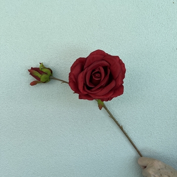 thumb_66cm Bugundy Artificial Rose Stem with Large Bloom and Bud