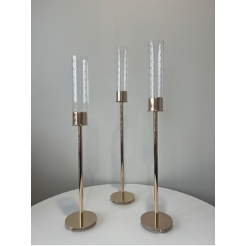 thumb_3 pcs Set of Candelabra - Gold with Glass Windlight