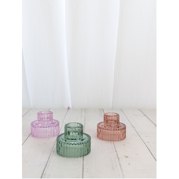 thumb_Blush Pink - Ribbed Glass Taper/Dinner Candle Holder - Style 1