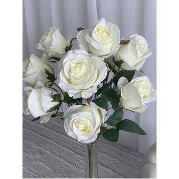 thumb_50cm - Deluxe 10 Head Rose Bud Bush - White/Cream