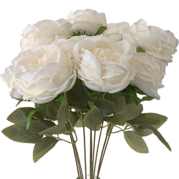 thumb_50cm - Deluxe 10 Head French Rose Bud Bush - White/Cream (Peony)