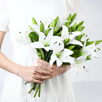 thumb_White Lily Stem - Real Touch Flower & Buds 35cm 