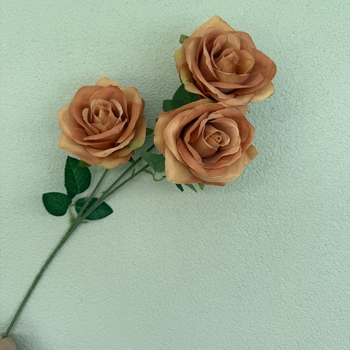 thumb_65cm - 3 Head Open Rose Flower Stem - Autumn/Dusty Orange