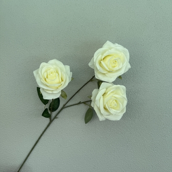 thumb_65cm - 3 Head Open Rose Flower Stem - White/Cream 