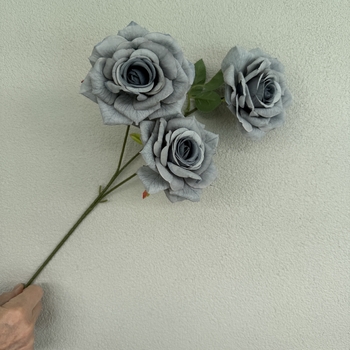 thumb_65cm - 3 Head Open Rose Flower Stem - Dusty Blue