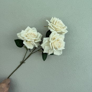 thumb_65cm - 3 Head Open Rose Flower Stem - Ivory/White