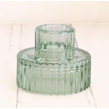 Sage Green - Ribbed Glass Taper/Dinner Candle Holder - Style 1