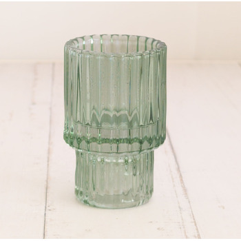 thumb_Sage Green - Ribbed Glass Taper/Dinner Candle Holder - Style 2