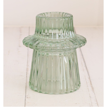 Sage Green - Ribbed Glass Taper/Dinner Candle Holder - Style 3