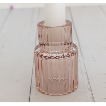 thumb_Blush Pink - Ribbed Glass Taper/Dinner Candle Holder - Style 2