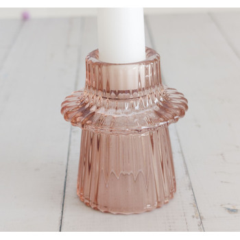 Blush Pink - Ribbed Glass Taper/Dinner Candle Holder - Style 3