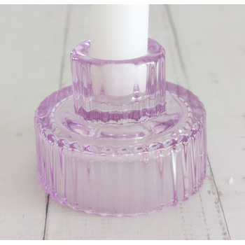 Pinky Lavender - Ribbed Glass Taper/Dinner Candle Holder - Style 1