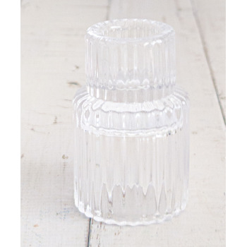 Clear - Ribbed Glass Taper/Dinner Candle Holder - Style 2